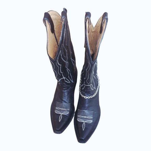 Vintage Black Silver Cowboy Cowgirl Western Boots Size 8.5B - Picture 5 of 7